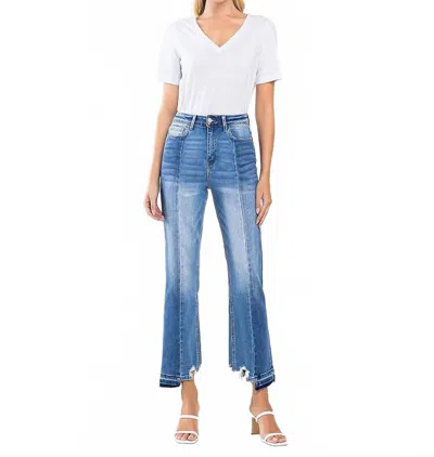 Flying Monkey Super High Rise Seamed Contrast Panel Straight Jeans In The Spring Of Line In Blue