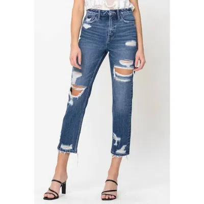 Flying Monkey Super High Rise Straight Crop Jeans In Medium Wash In Multi