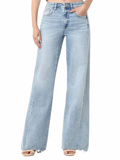 Flying Monkey Super High Rise Uneven Raw Hem Vintage Flare Jeans In Wistful In Multi