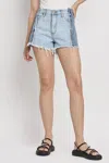 Flying Monkey Two Tone Patch High Rise Denim Shorts In Futuristic