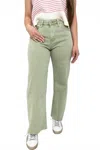 Flying Monkey Women's Falco Wide Leg Jeans In Sage Green In Animal Print