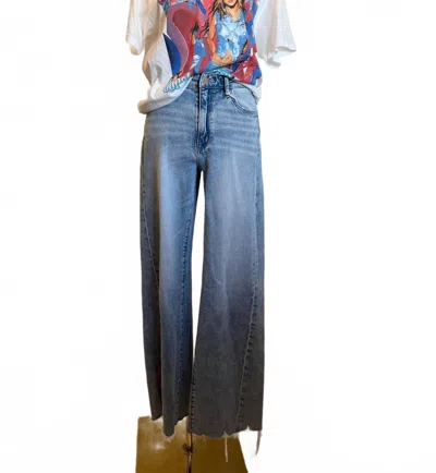 Flying Monkey Women's High Rise Raw Hem Jean In Light Wash In Blue