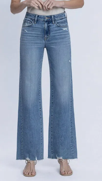 Flying Monkey Women's High Rise Slant Side Seam Vintage Flare Jeans In Blue