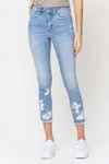 Flying Monkey Women's Paint Splatter Crop Skinny Ankle Jean In Light Wash In Blue
