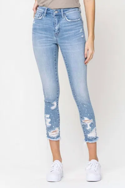 Flying Monkey Women's Paint Splatter Crop Skinny Ankle Jean In Light Wash In Blue