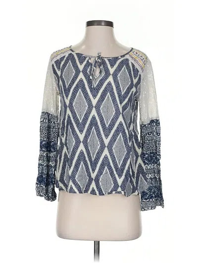 Pre-owned Flying Tomato 3/4 Sleeve Top Blue Keyhole Neckline Tops