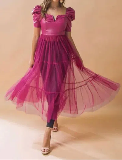 Flying Tomato A Faux Leather Maxi Tulle Dress In Pink
