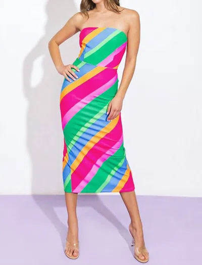 Flying Tomato A Printed Ponti Midi Tube Dress In Blue Fuchsia In Multi