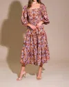 Flying Tomato A Printed Woven Midi Dress In Brown Blue In Blue
