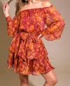Flying Tomato A Printed Woven Mini Dress In Maroon In Multi