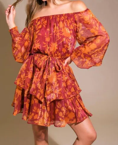 Flying Tomato A Printed Woven Mini Dress In Maroon In Multi