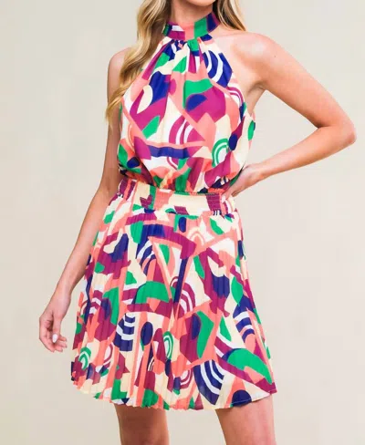 Flying Tomato A Printed Woven Mini Dress In Navy Purple In Multi
