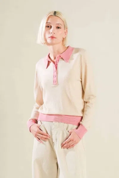 Flying Tomato A Solid Sweater Knit Polo In L. Beige Pink In Neutral