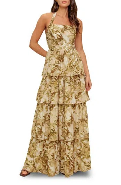 Flying Tomato Abstract Print Tiered Maxi Dress In Multi