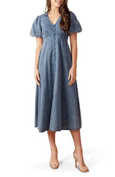 Flying Tomato Acid Wash Denim Midi Dress In Acid Blue
