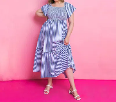 Flying Tomato Always A Vibe Woven Midi Dress In Blue/white