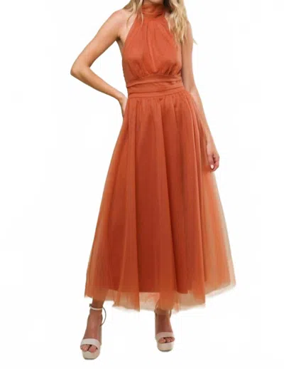 Flying Tomato Amber Glow Bow-back Halter Dress In Rust In Orange