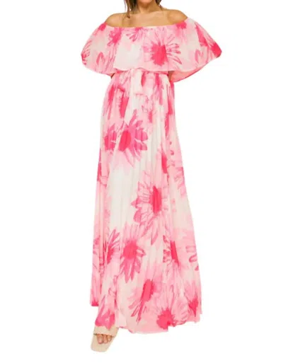 Flying Tomato Angelica Floral Pleated Maxi Dress In Off White/pink