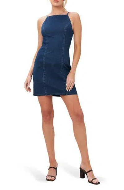 Flying Tomato Apron Neck Sleeveless Denim Minidress In Blue