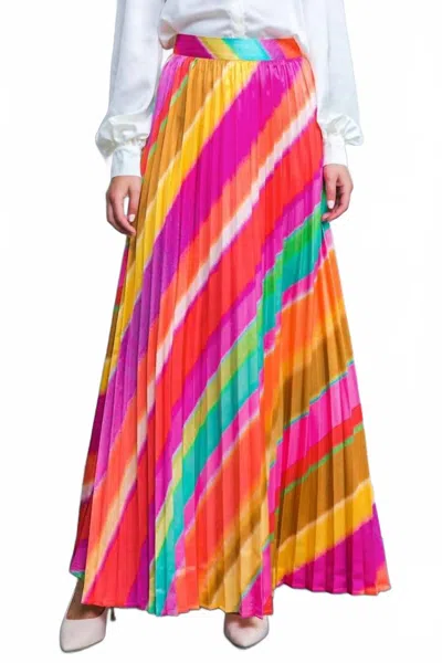 Flying Tomato Aura Pleated Maxi Skirt In Yellow Multi