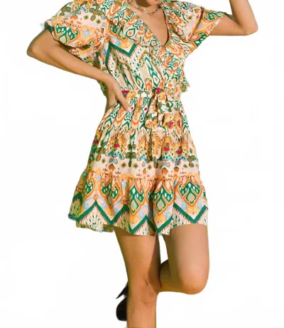 Flying Tomato Babydoll Mini Dress In Green In Pattern