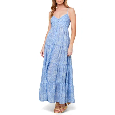 Flying Tomato Bandana Print Tiered Maxi Dress In Slate Blue