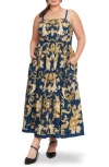 Flying Tomato Baroque Tiered Maxi Dress In Blue