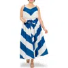 Flying Tomato Belted Chevron Maxi Sundress In Blue