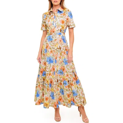 Flying Tomato Belted Cotton Maxi Shirtdress In Multi