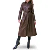 Flying Tomato Belted Faux Leather Coat In Brown