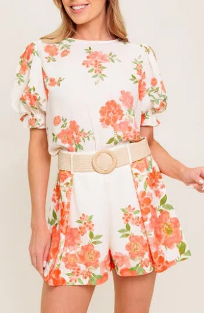 Flying Tomato Belted High Waisted Shorts In White