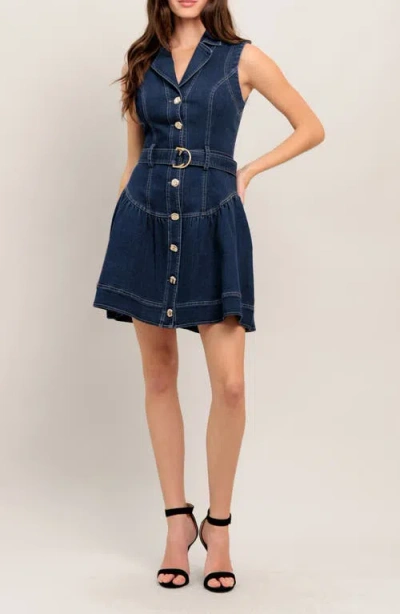 Flying Tomato Belted Sleeveless Denim Minidress In Blue