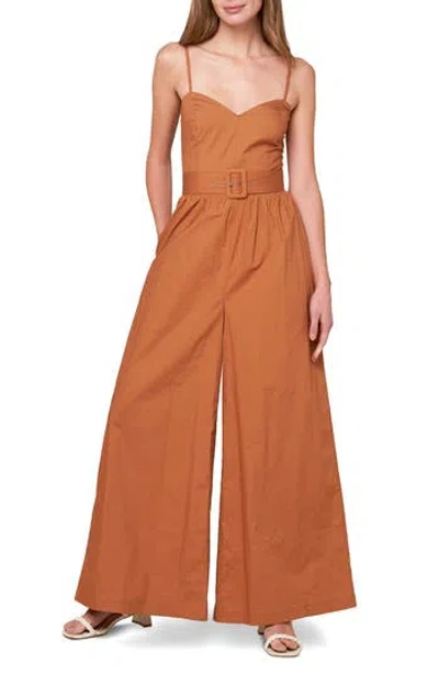 Flying Tomato Belted Wide Leg Jumpsuit In Brown