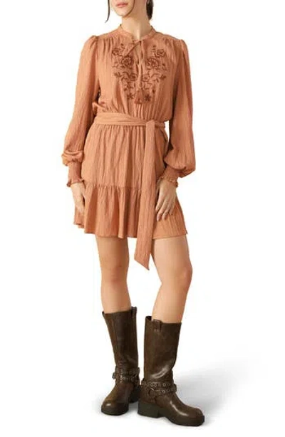 Flying Tomato Bishop Sleeve Tiered Minidress In Dusty Terra Cotta