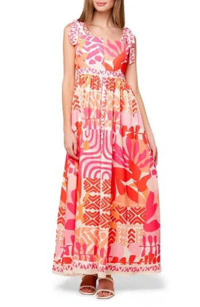 Flying Tomato Bold Print Maxi Dress In Pink/orange