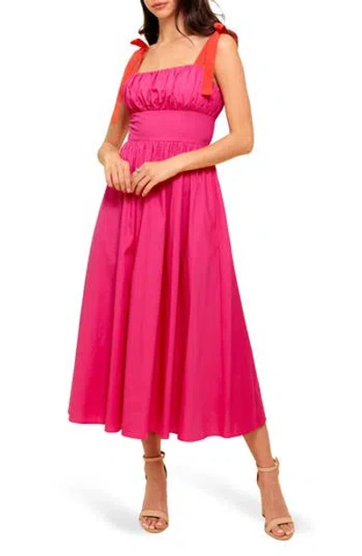 Flying Tomato Bow Strap Gathered Midi Dress In Pink
