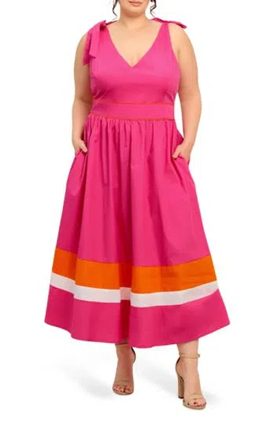 Flying Tomato Bow Strap Midi Dress In Multi
