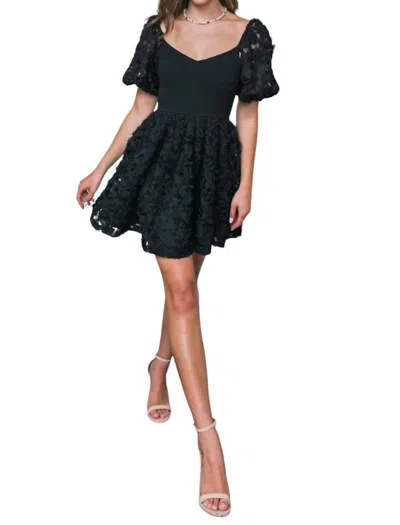 Flying Tomato Brianna Puff Sleeve Mini Dress In Black