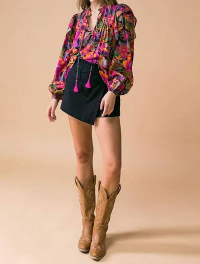 Flying Tomato Brynn Tie Floral Print Top In Pink