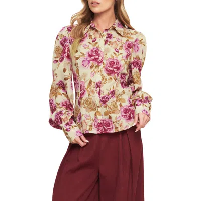 Flying Tomato Button Front Long Sleeve Top In Multi