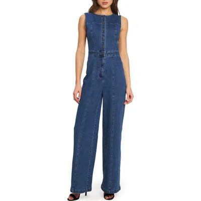 Flying Tomato Buttoned Denim Jumpsuit In Medium Indigo