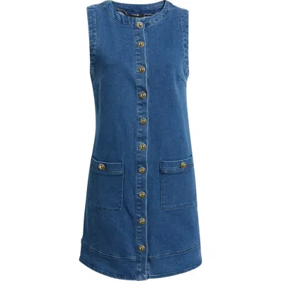 Flying Tomato Button-up Denim Shift Minidress In Purple