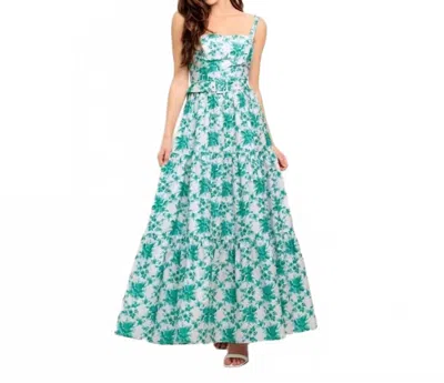 Flying Tomato Caicos Maxi Dress In Off White/ Jade In Blue