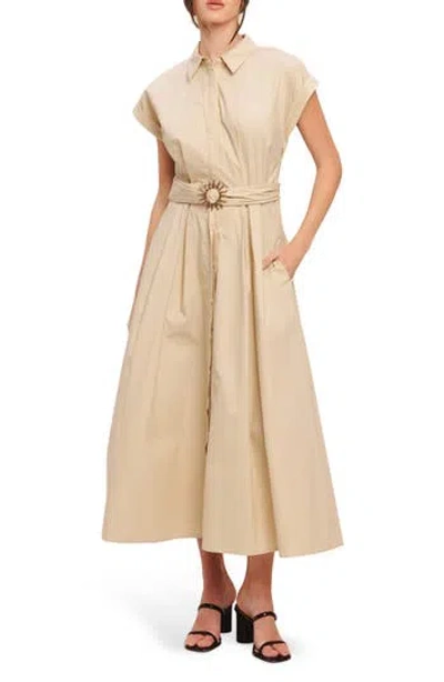 Flying Tomato Cap Sleeve Cotton Midi Dress In Neutral