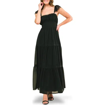 Flying Tomato Cap Sleeve Lace-up Back Maxi Dress In Black