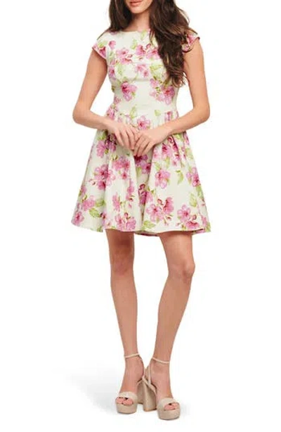 Flying Tomato Cap Sleeve Twill Minidress In Ivory Pink