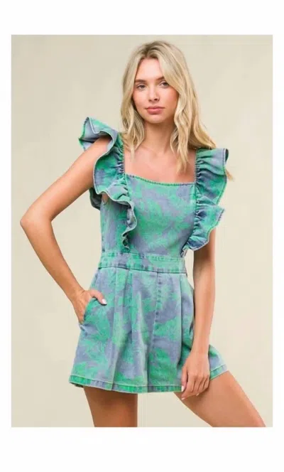 Flying Tomato Casandra Lightweight Romper In Blue/green In Multi
