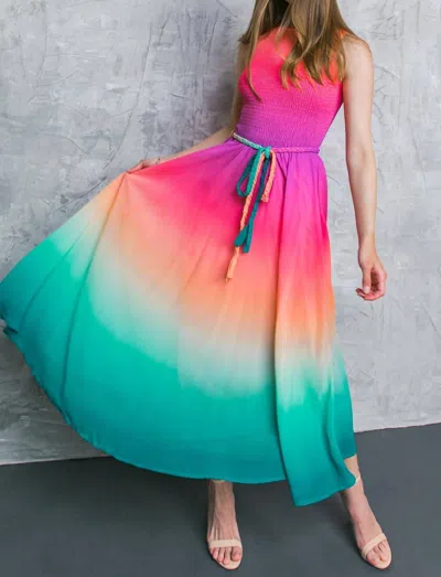 Flying Tomato Cater To You Woven Midi Dress In Pink Teal In Multi