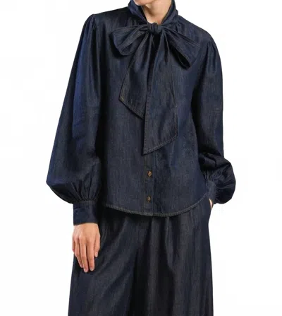Flying Tomato Chambray Bow Blouse In Black