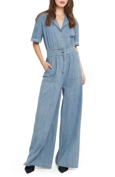 Flying Tomato Chambray Wide Leg Jumpsuit In Blue
